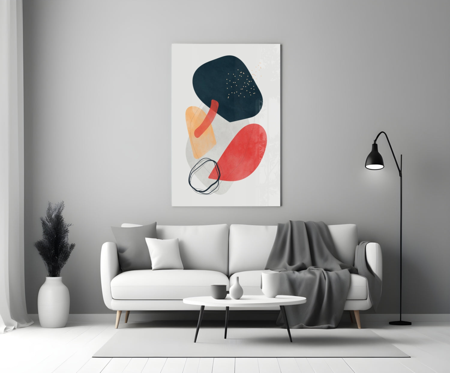 Bold Navy Red Mustard Shapes Glass Wall Art