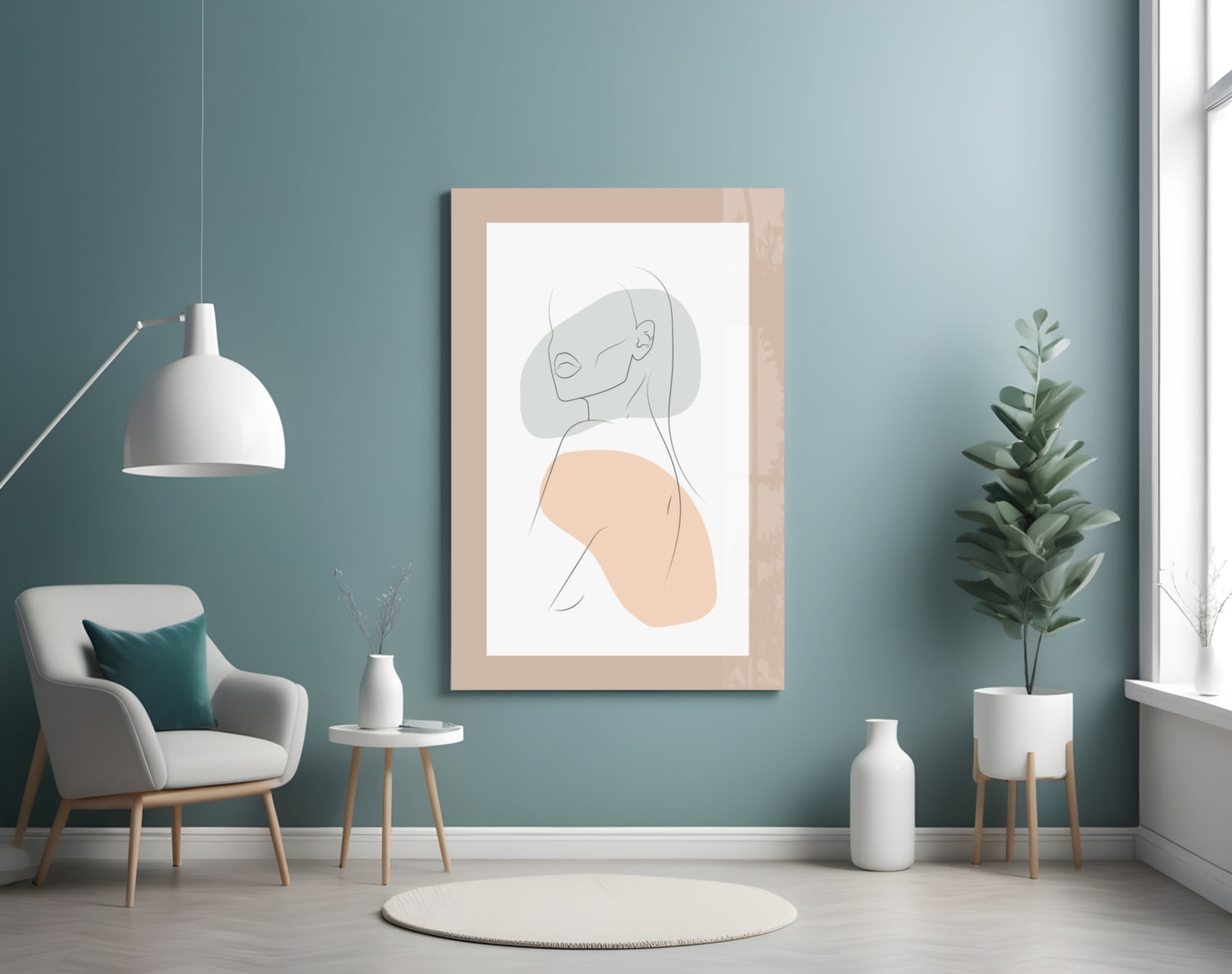 Sage Peach Line Portrait Glass Wall Art