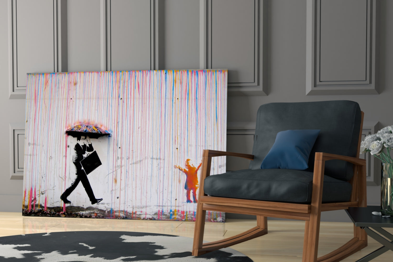 Color of Rain Street Stencil Glass Wall Art
