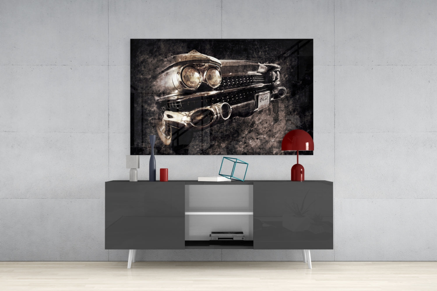 Vintage Chrome Car Grille Smoke Glass Wall Art