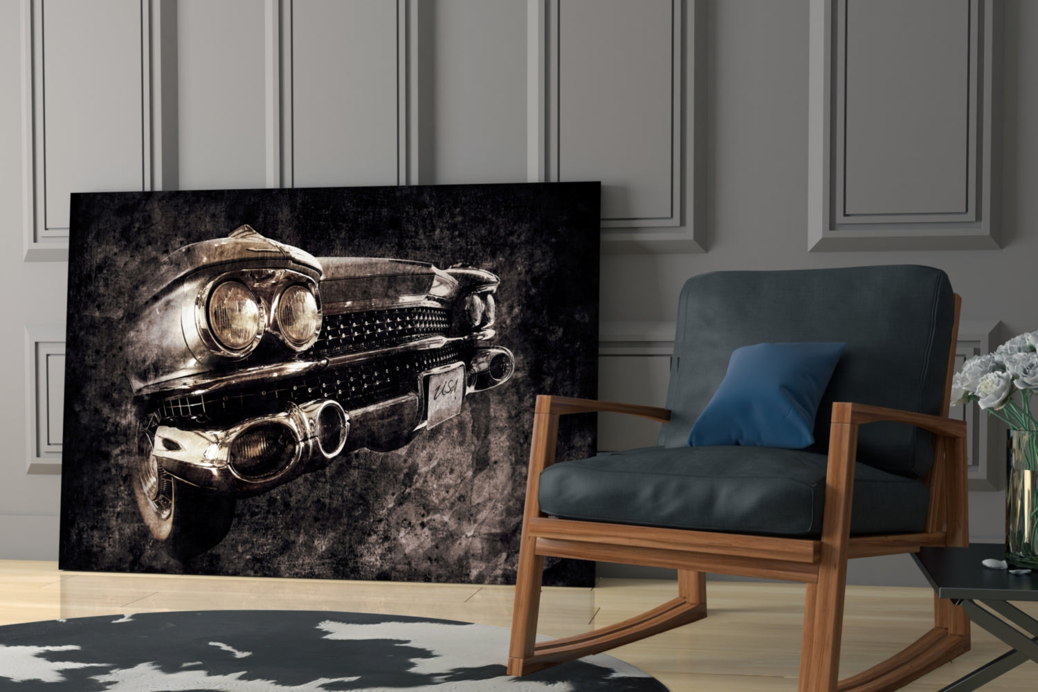 Vintage Chrome Car Grille Smoke Glass Wall Art