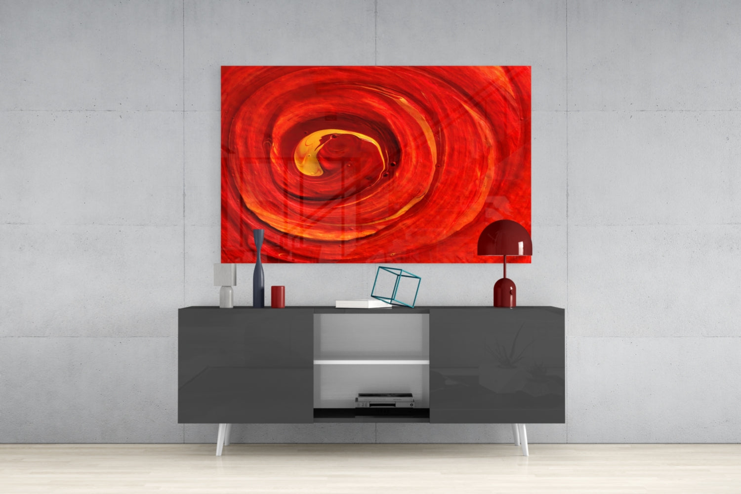 Molten Red Vortex Amber Ribbon Glass Wall Art