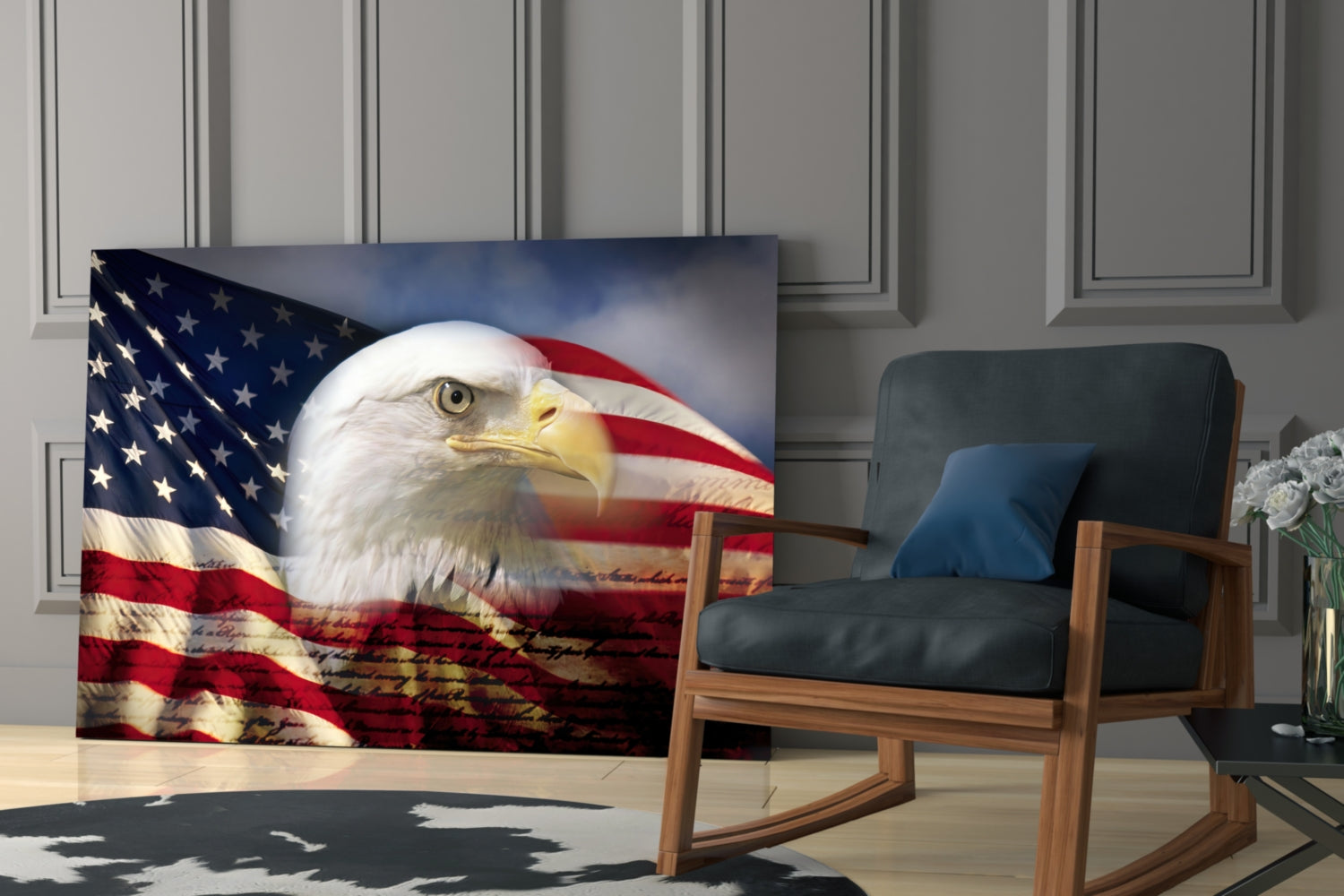 Flag And Constitution American Eagle Glass Wall Art