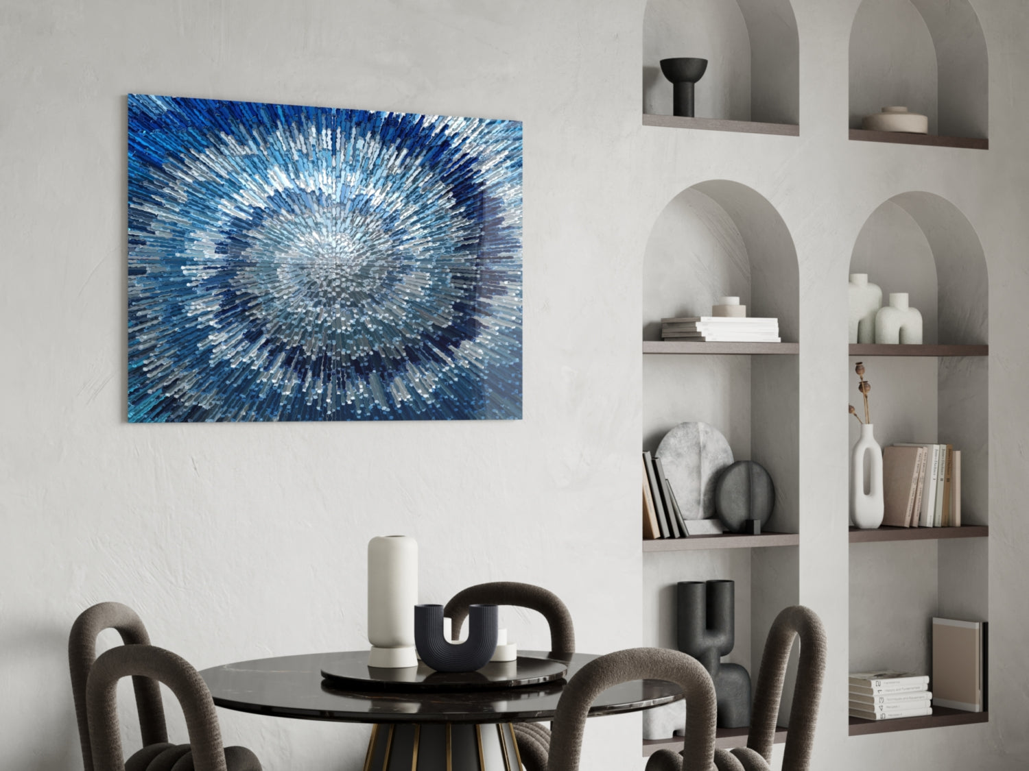 Blue and White Starburst Mosaic Glass Wall Art