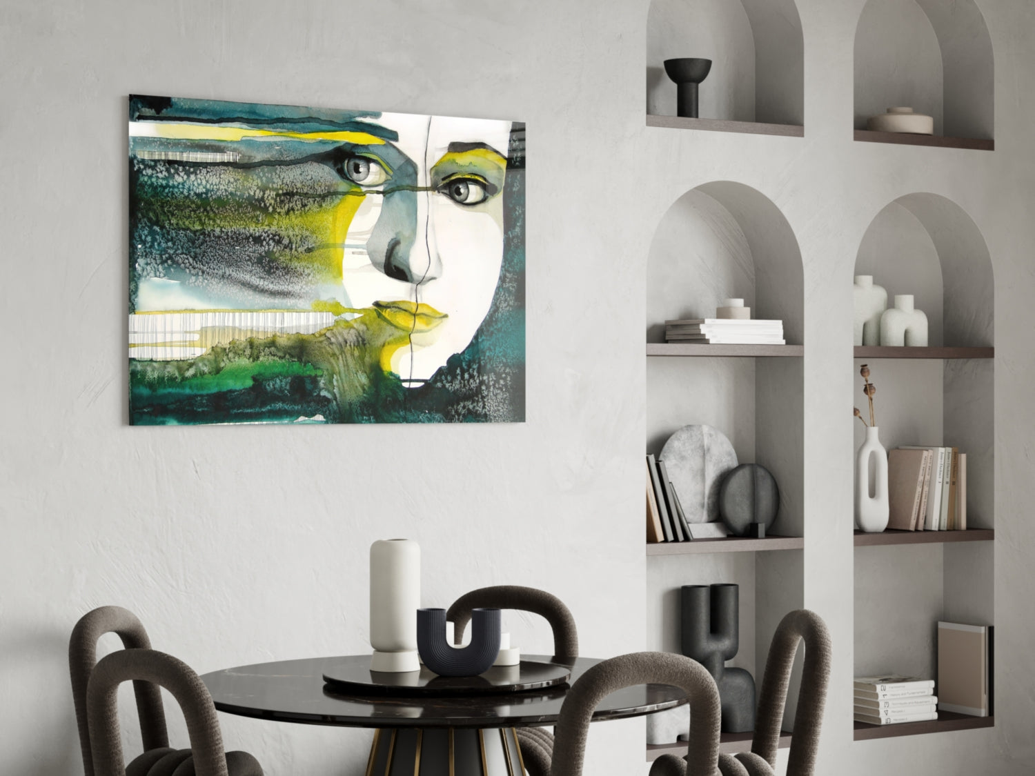 Green Watercolor Face Glass Wall Art