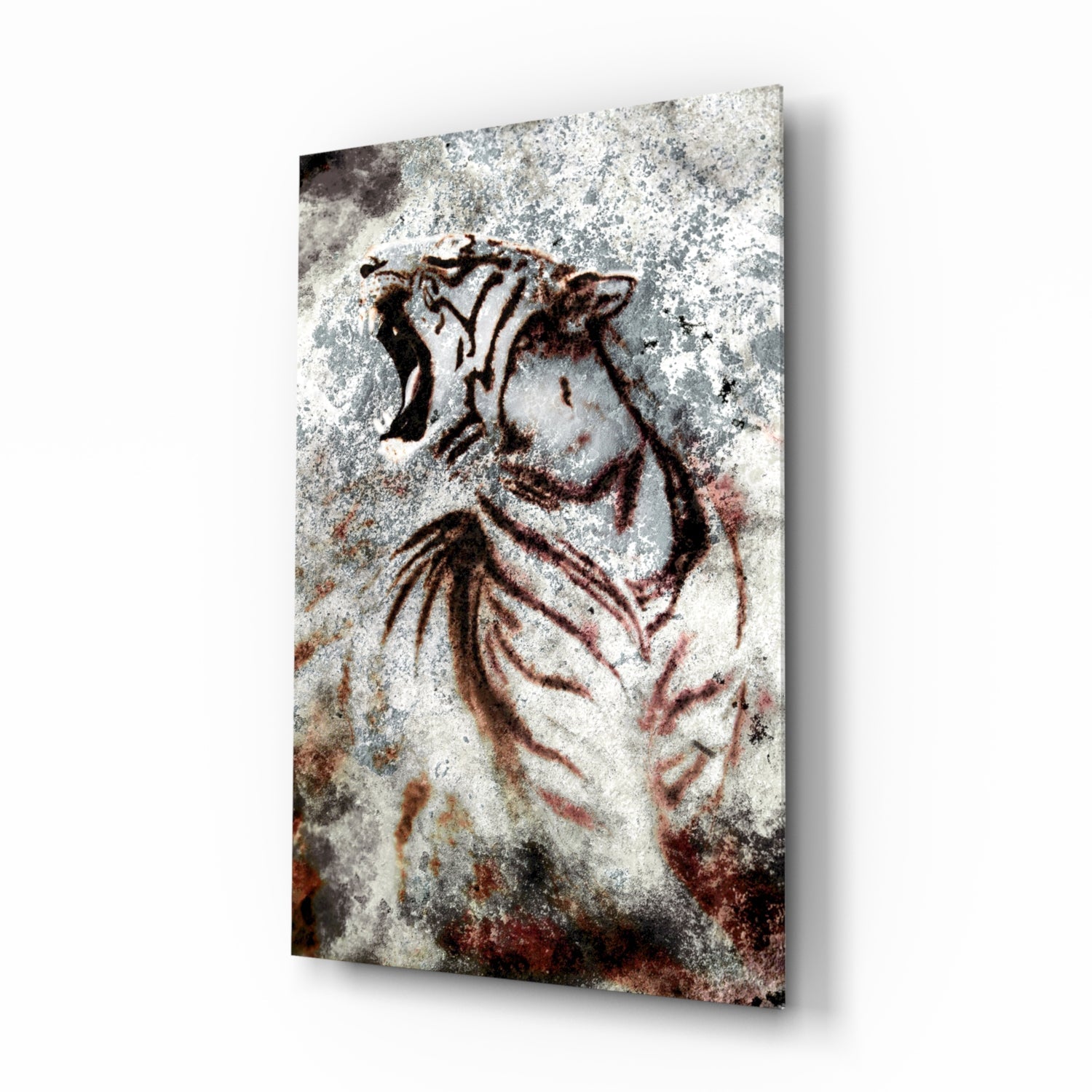 Grunge Roaring Tiger Glass Wall Art