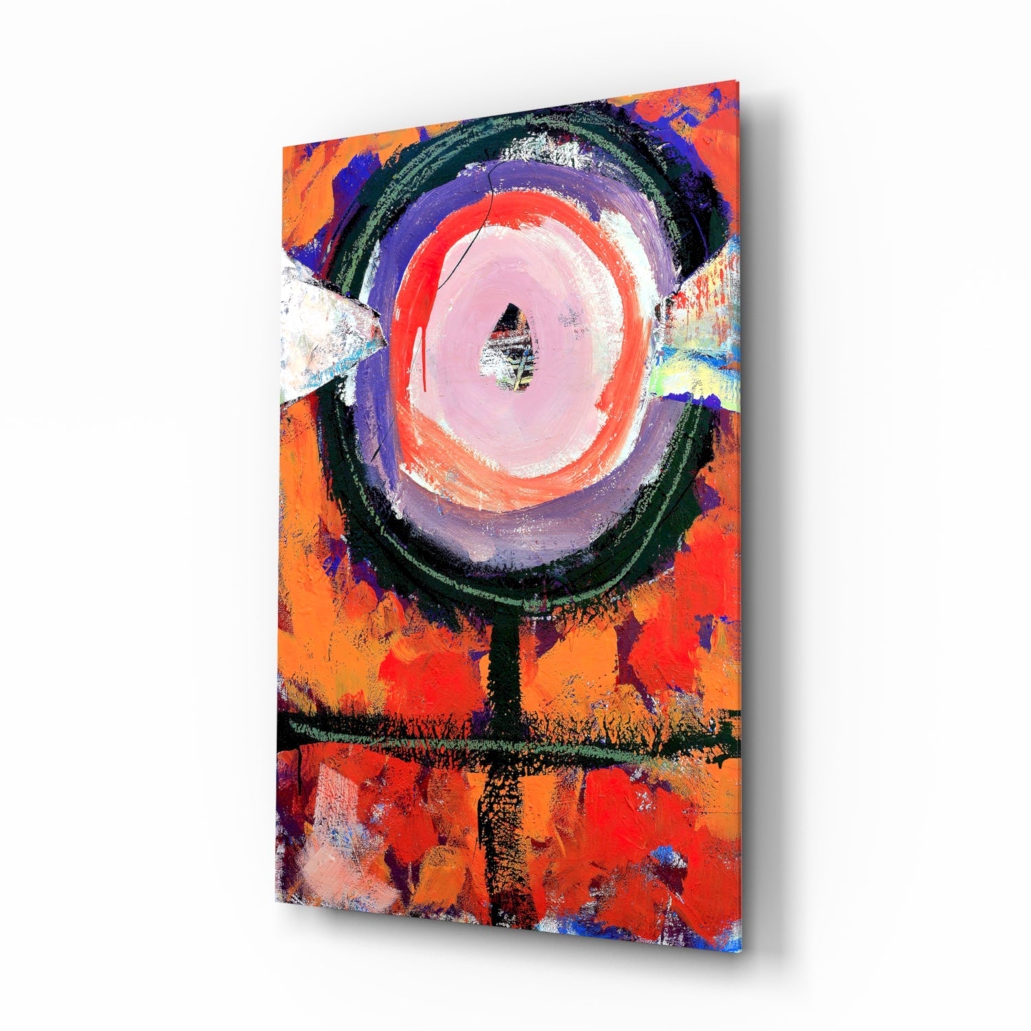 Orange Circular Totem Abstract Glass Wall Art