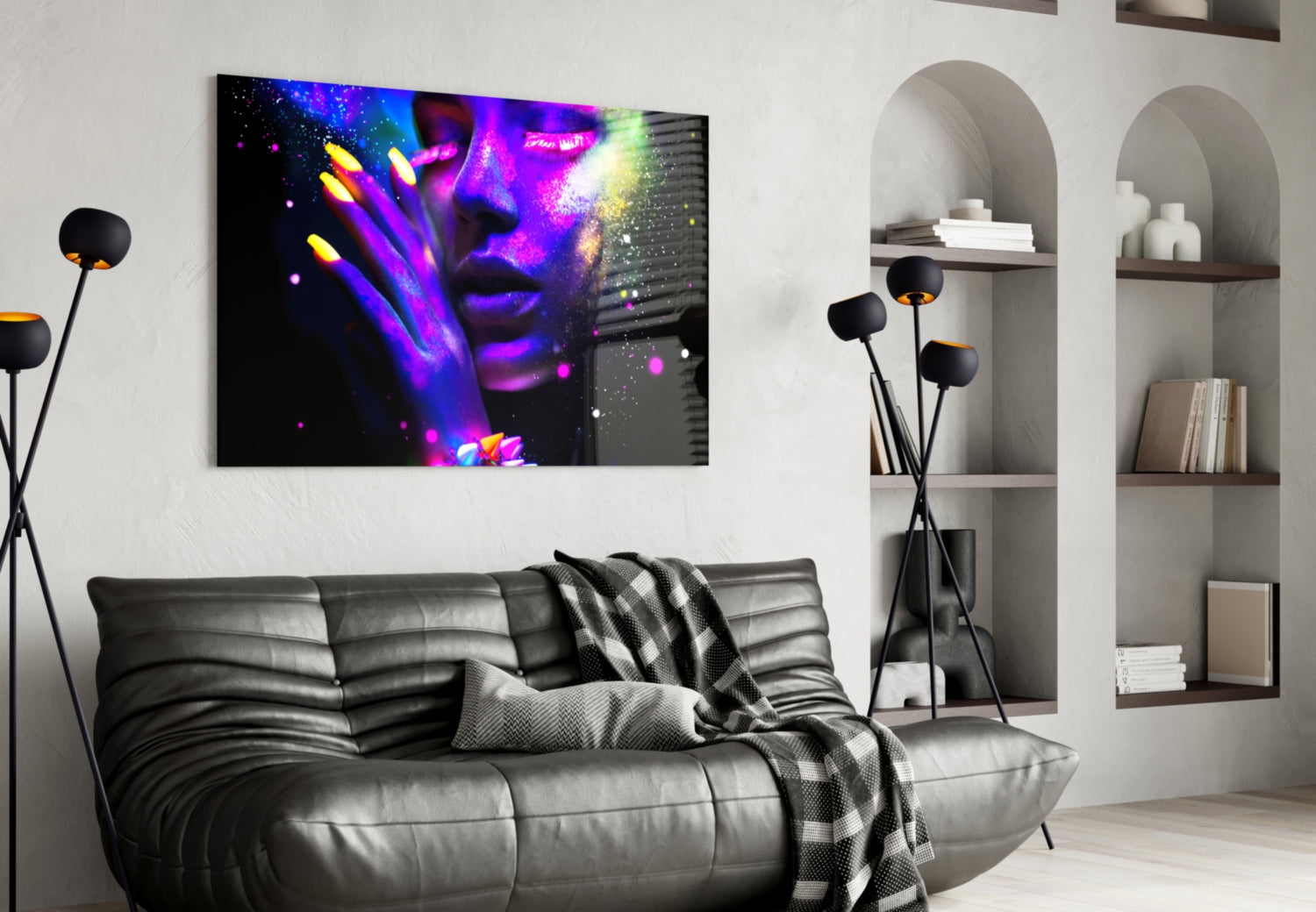 Neon Paint Face Glowing Nails Glass Wall Art
