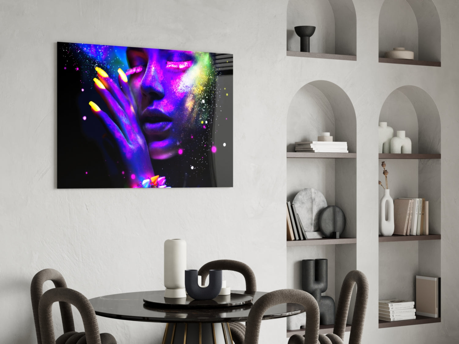 Neon Paint Face Glowing Nails Glass Wall Art