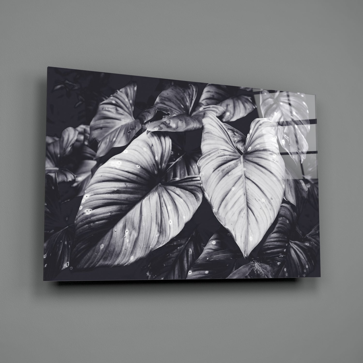 Monochrome Jungle Leaves Glass Wall Art