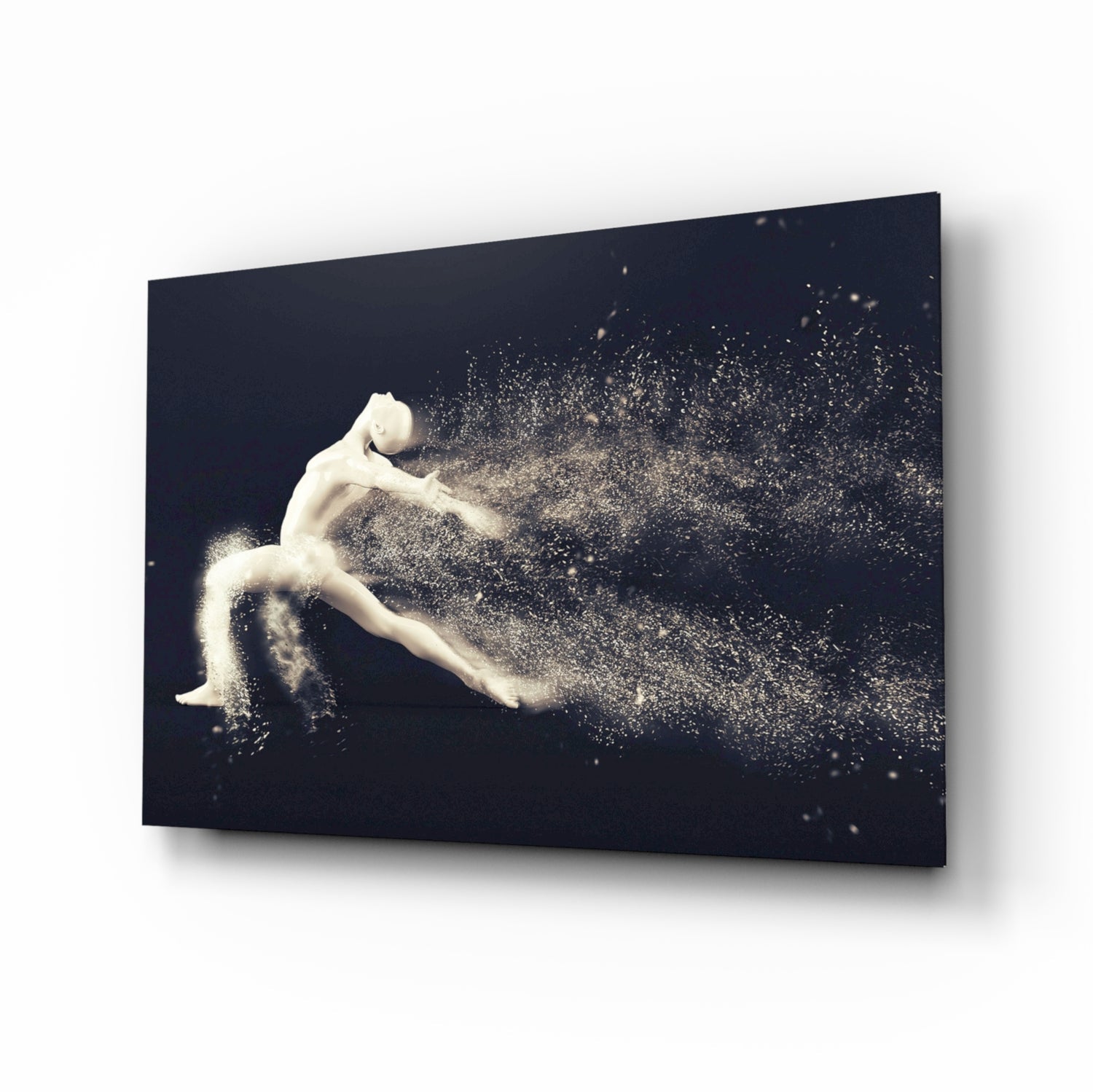 Sculpted Dancer Bursting Into Particles Glass Wall Art