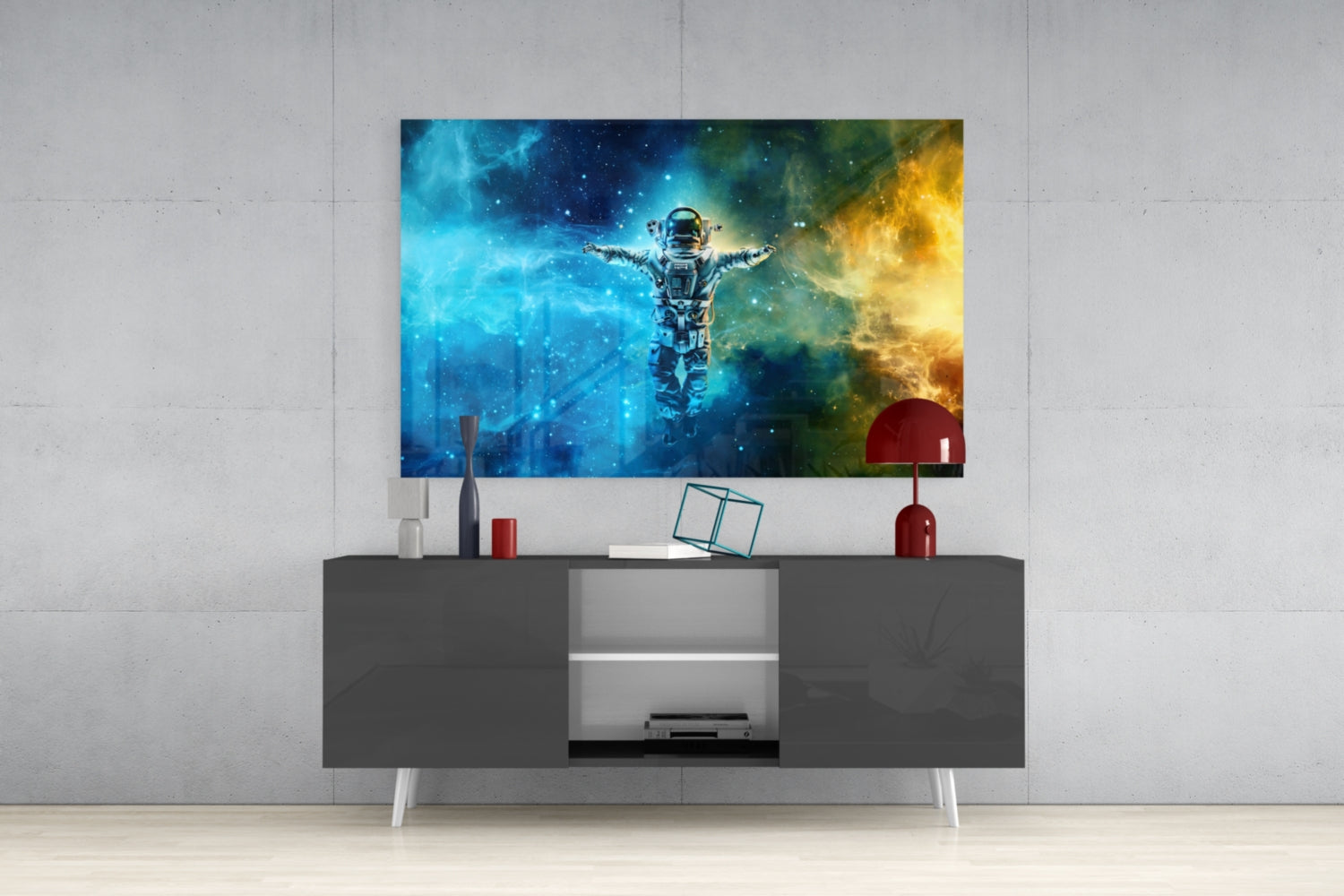 Arms Wide Nebula Astronaut Glass Wall Art