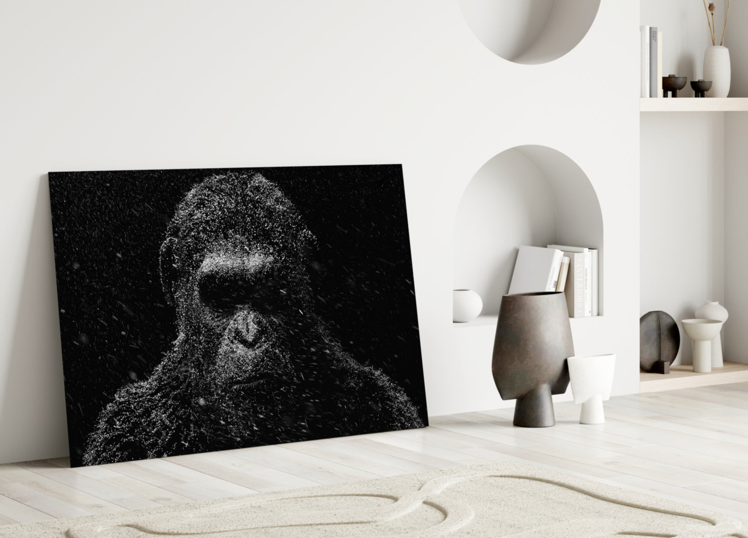 Dark Gorilla In Silver Rain Glass Wall Art