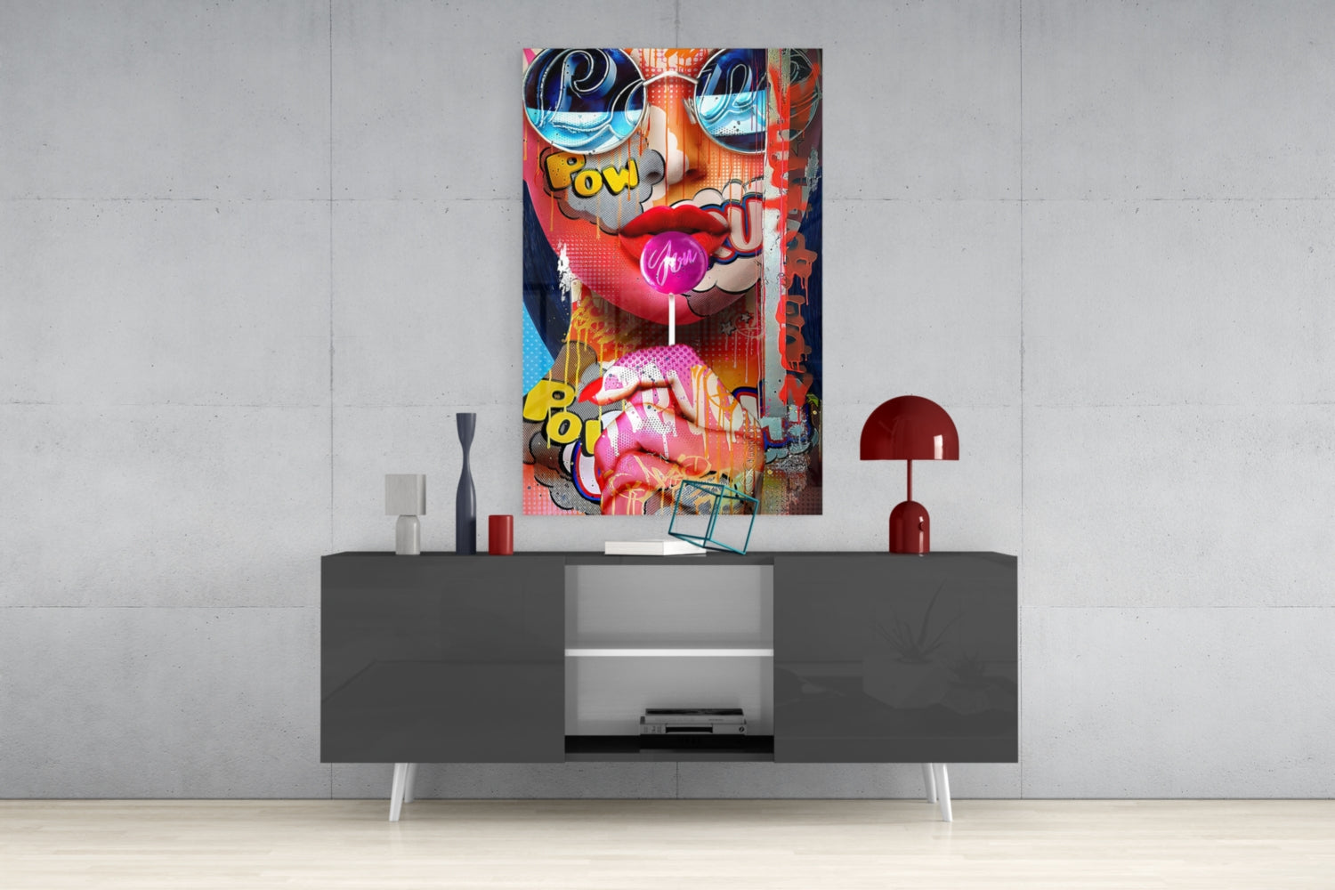 Pop Art Bubblegum Graffiti Face Glass Wall Art