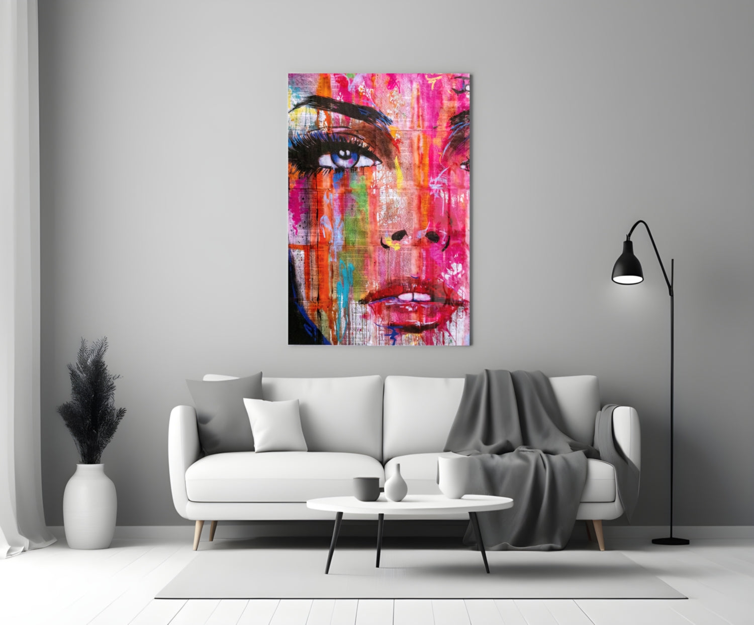 Pink Graffiti Pop Face Glass Wall Art