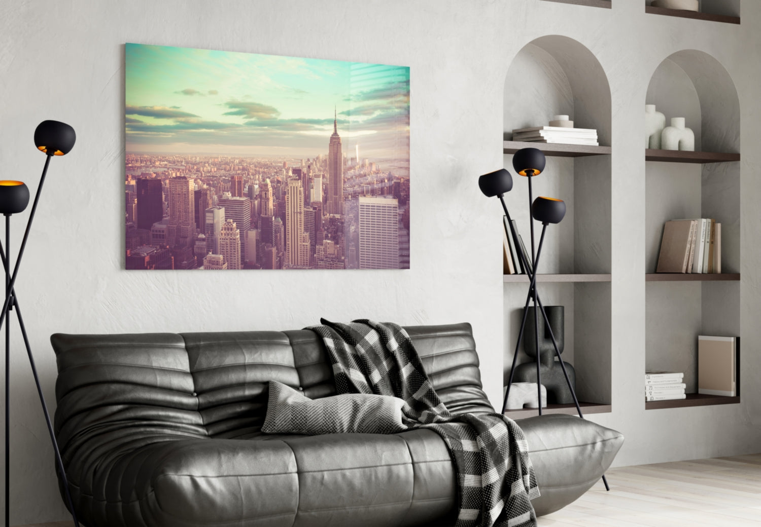 Teal Sky Aerial Manhattan Skyline Glass Wall Art