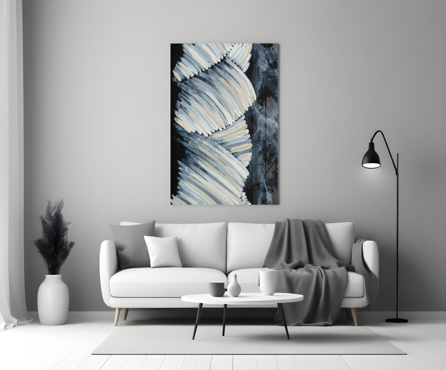 Cream Feather Wings Navy Glass Wall Art