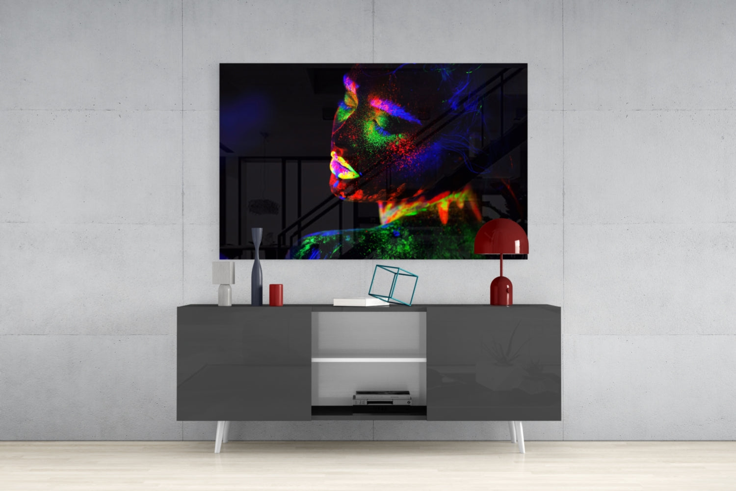 Green Blue Body Paint Side Profile Glass Wall Art