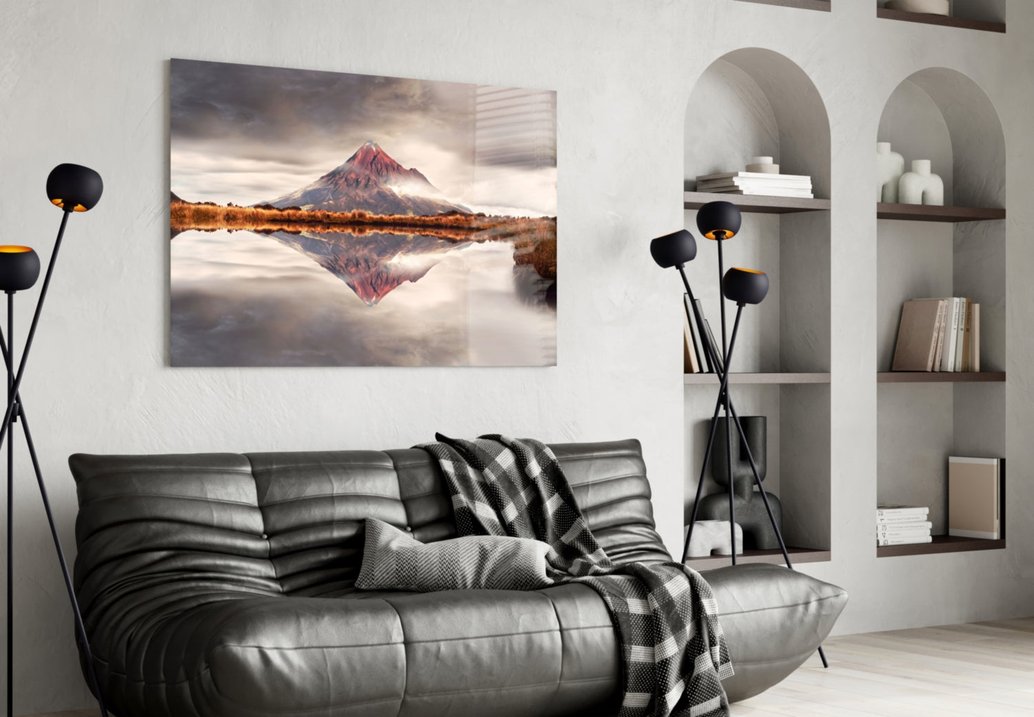 Rust Red Peak Mirrored in Still Lake Glass Wall Art
