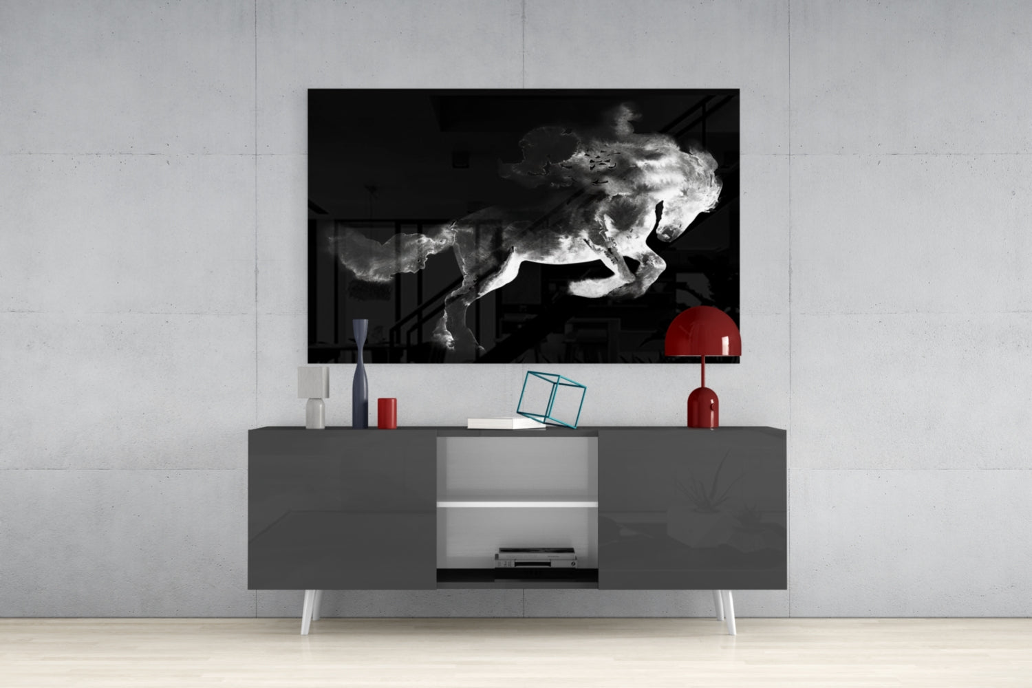 Rearing Smoke Horse Glass Wall Art