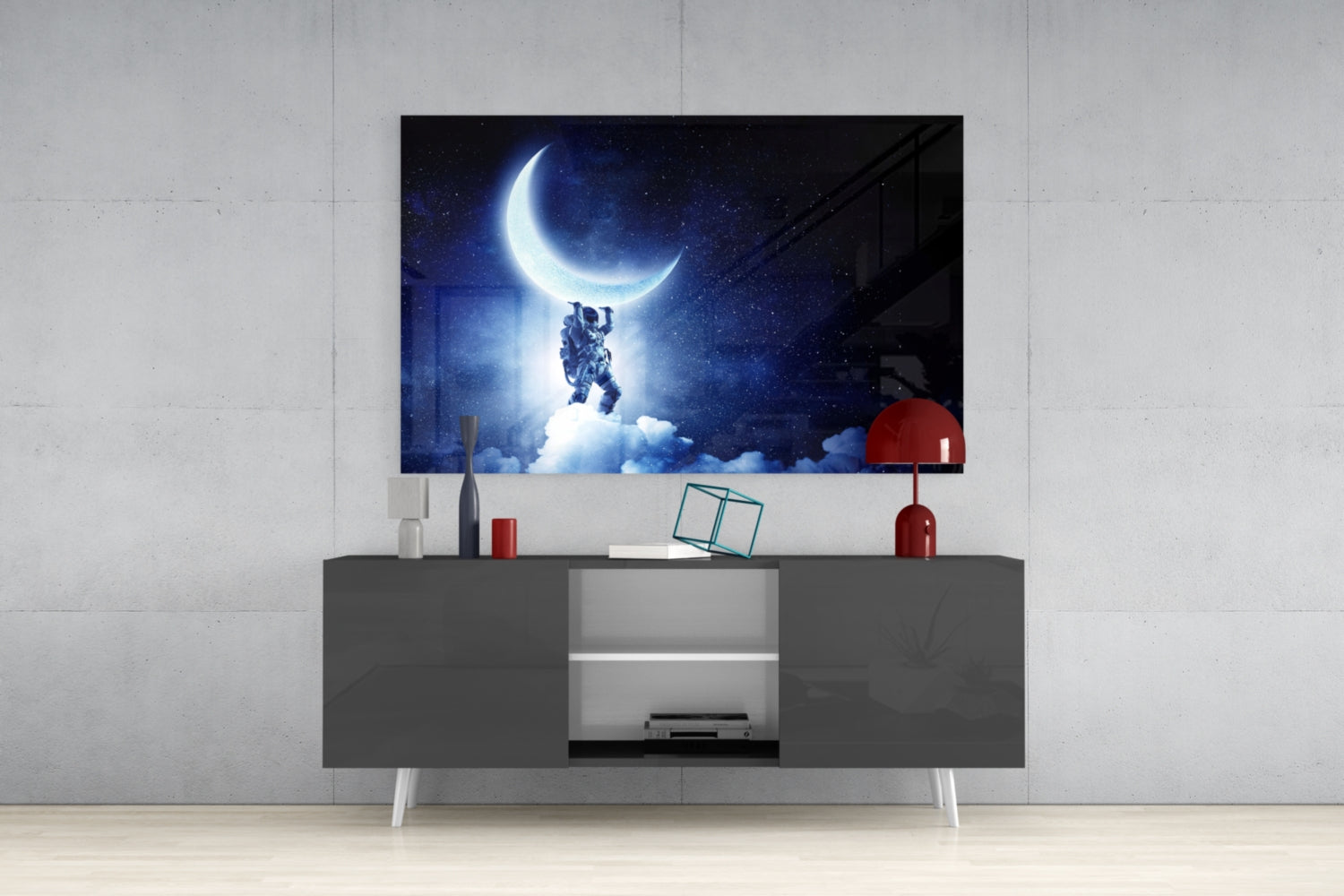 Starry Sky Moon Holder Spaceman Glass Wall Art