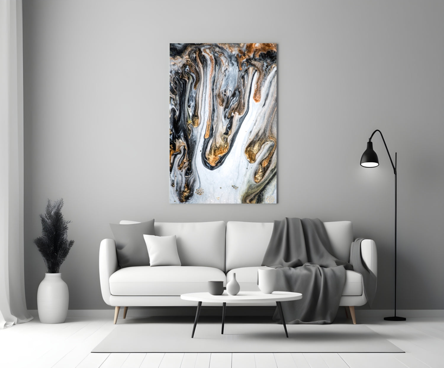 Gold Veined Black Marble Glass Wall Art