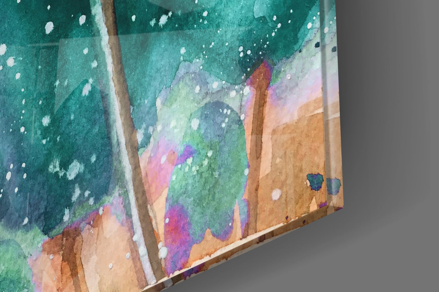 Teal Watercolor Tulip With Paint Splatter Glass Wall Art