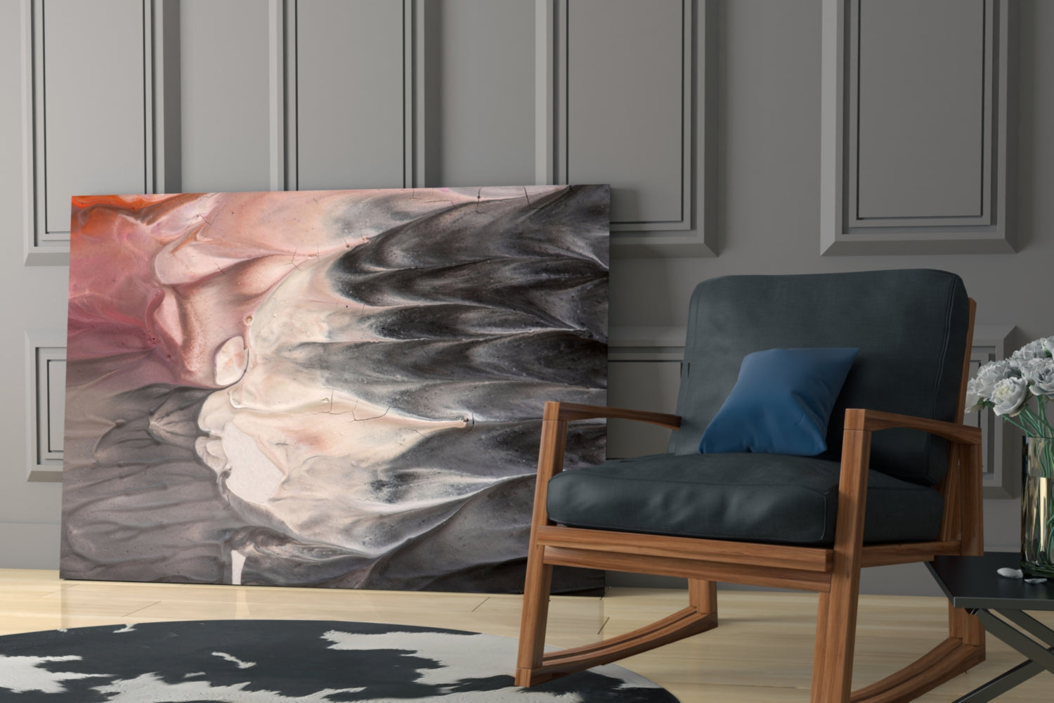 Blush and Charcoal Feather Smoke Glass Wall Art