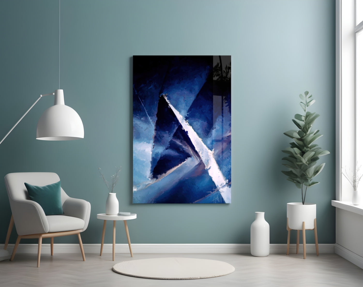 Deep Blue Palette Knife Abstract Glass Wall Art