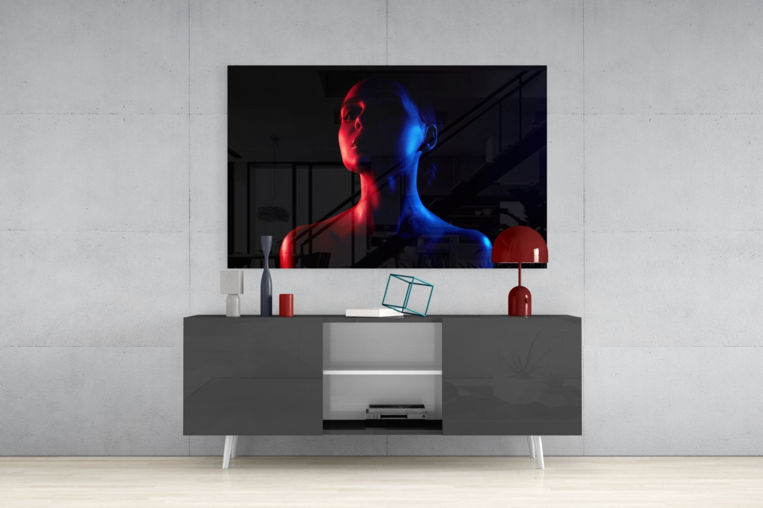Neon Duotone Woman Glass Wall Art
