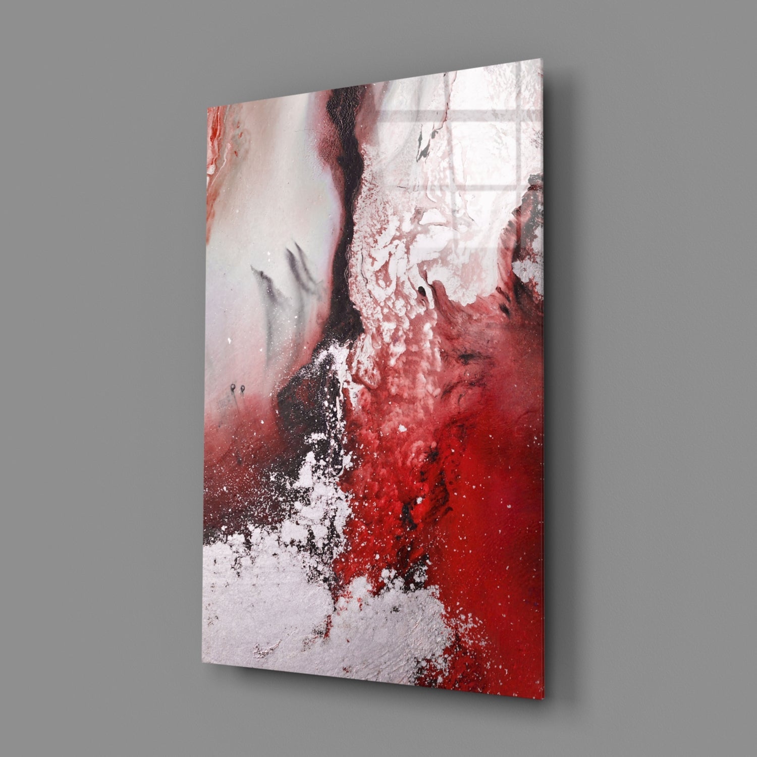 Red White Marble Blend Glass Wall Art