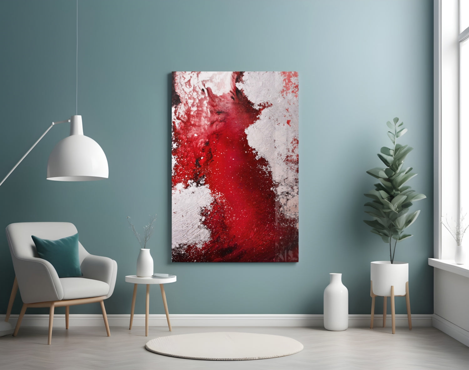 Crimson Red Ink Splash Glass Wall Art