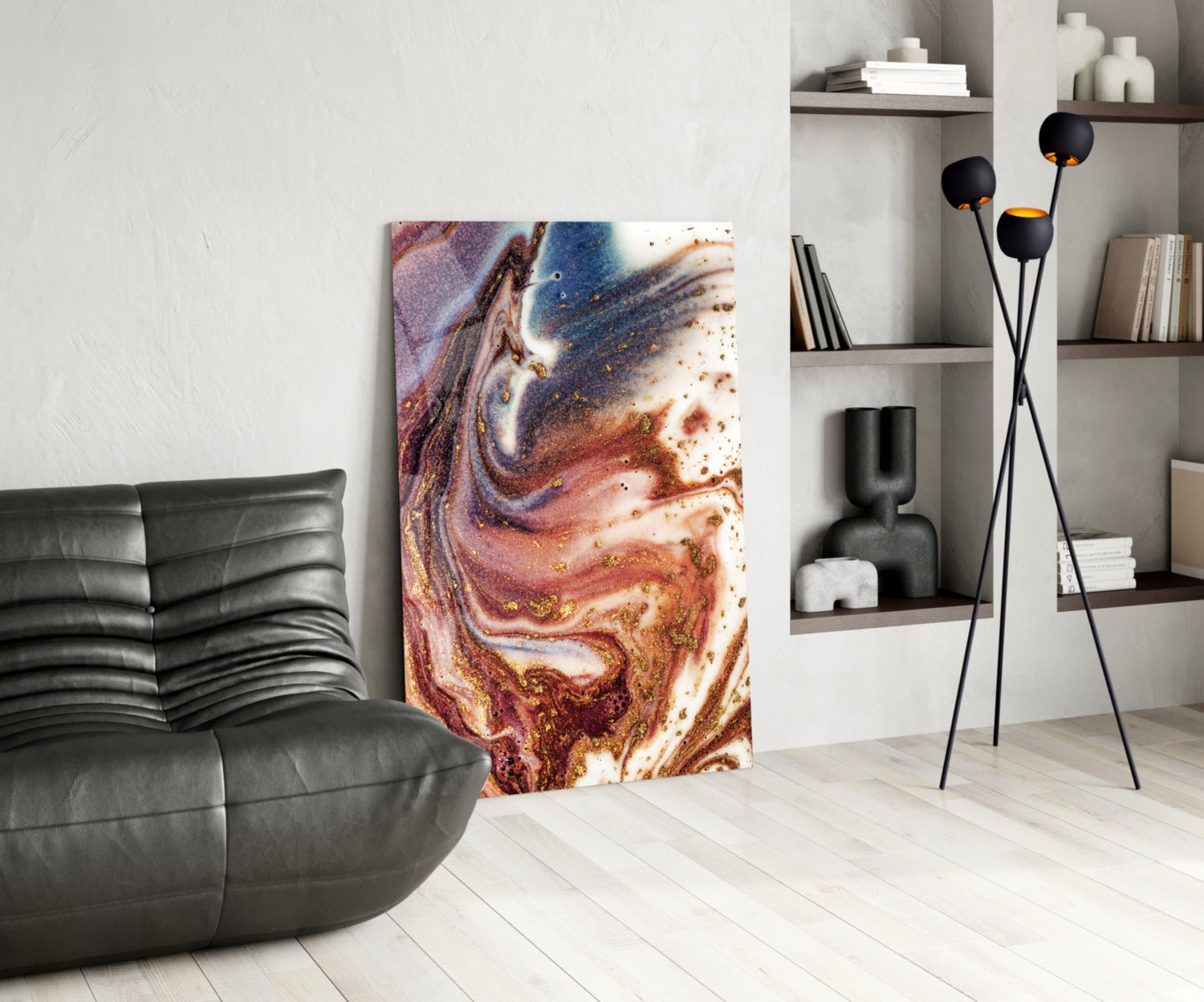 Purple Copper And Blue Swirl Marble Glass Wall Art