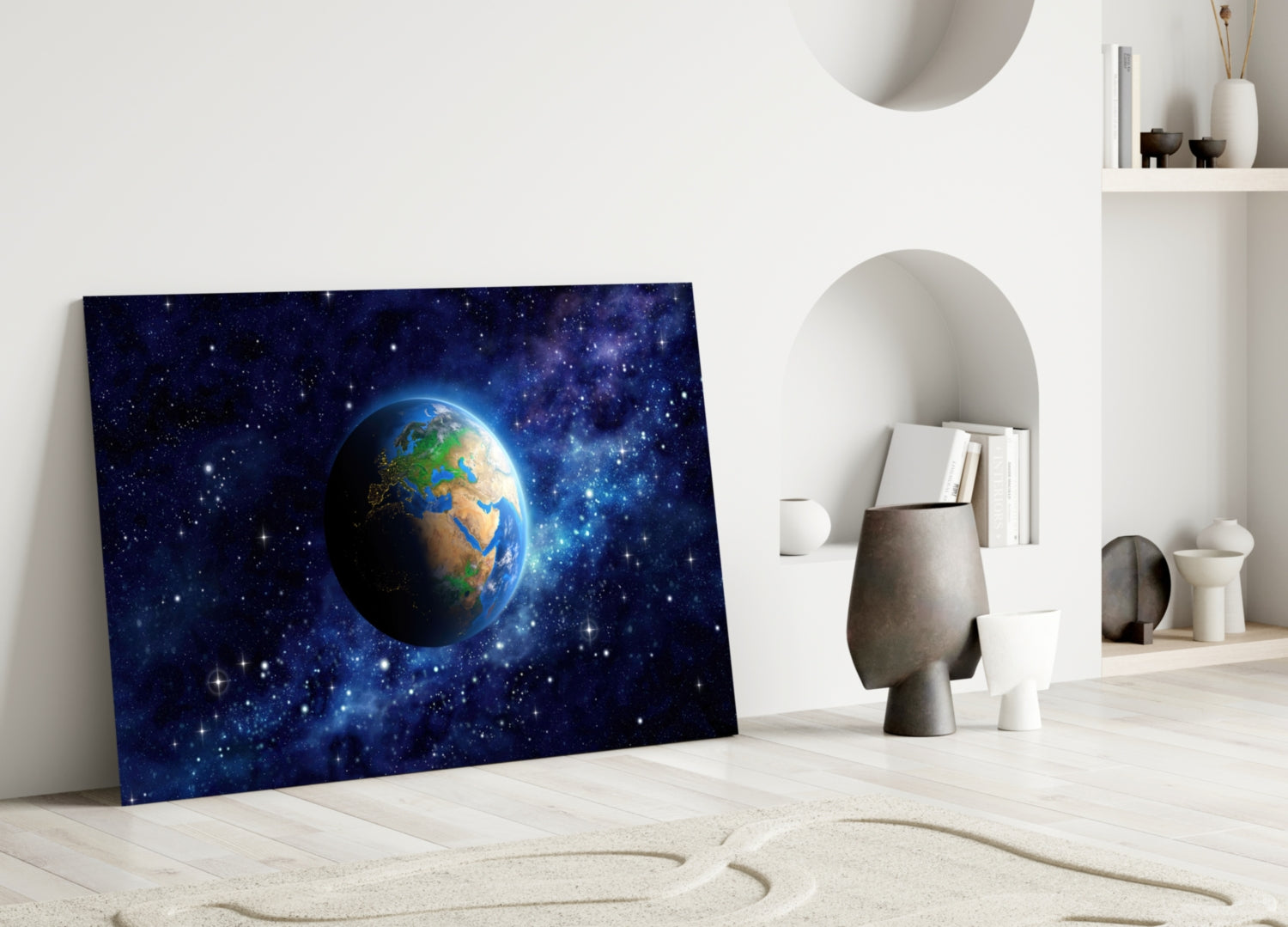 Earth Globe Starry Galaxy Glass Wall Art