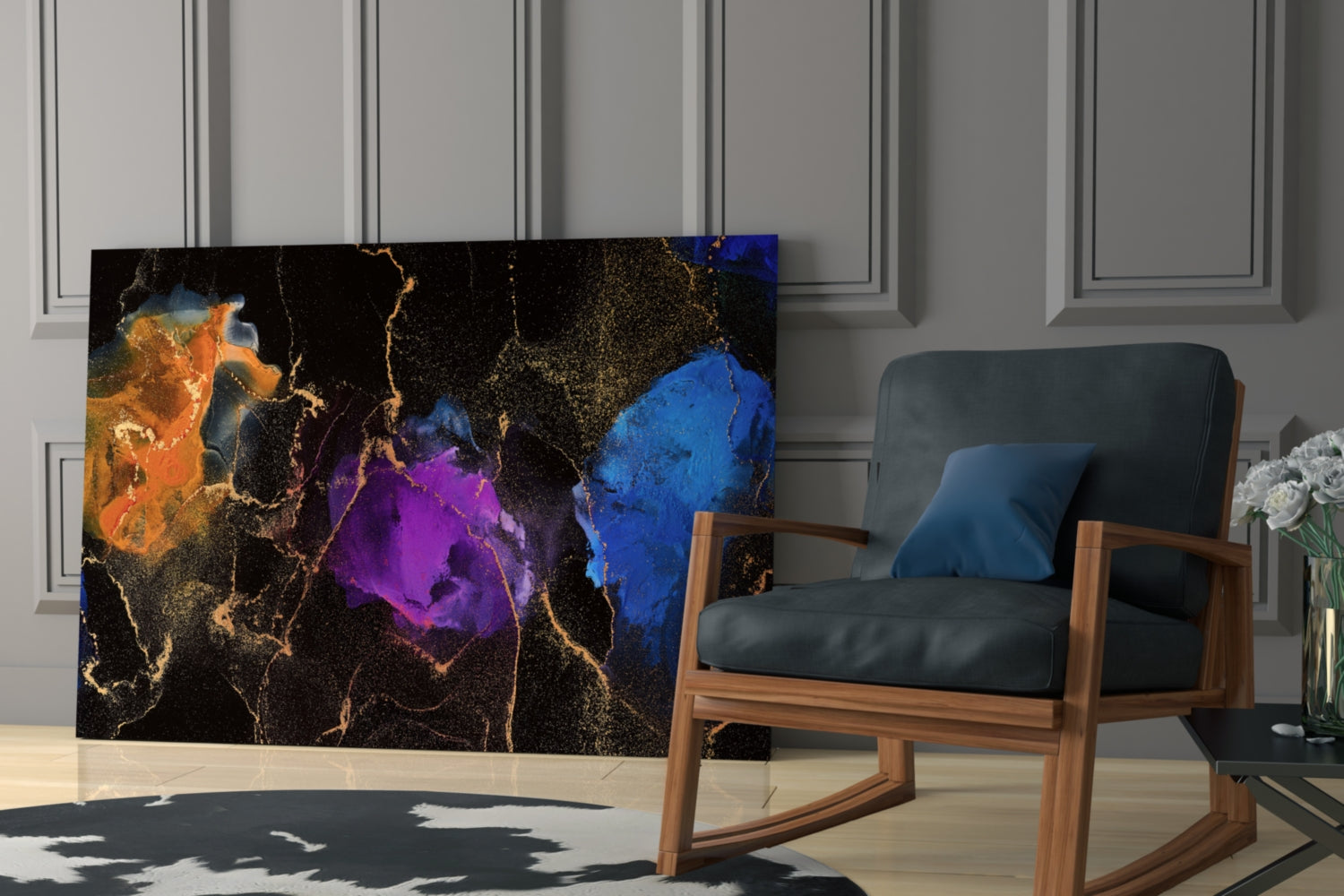 Amber Violet Ink Marble Glass Wall Art