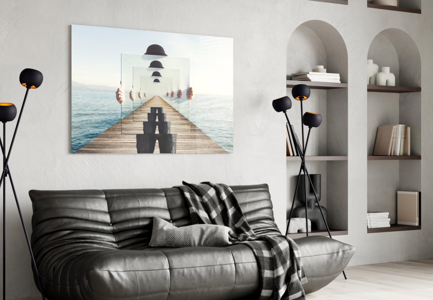 Surreal Recursive Pier Bowler Hat Man Glass Wall Art