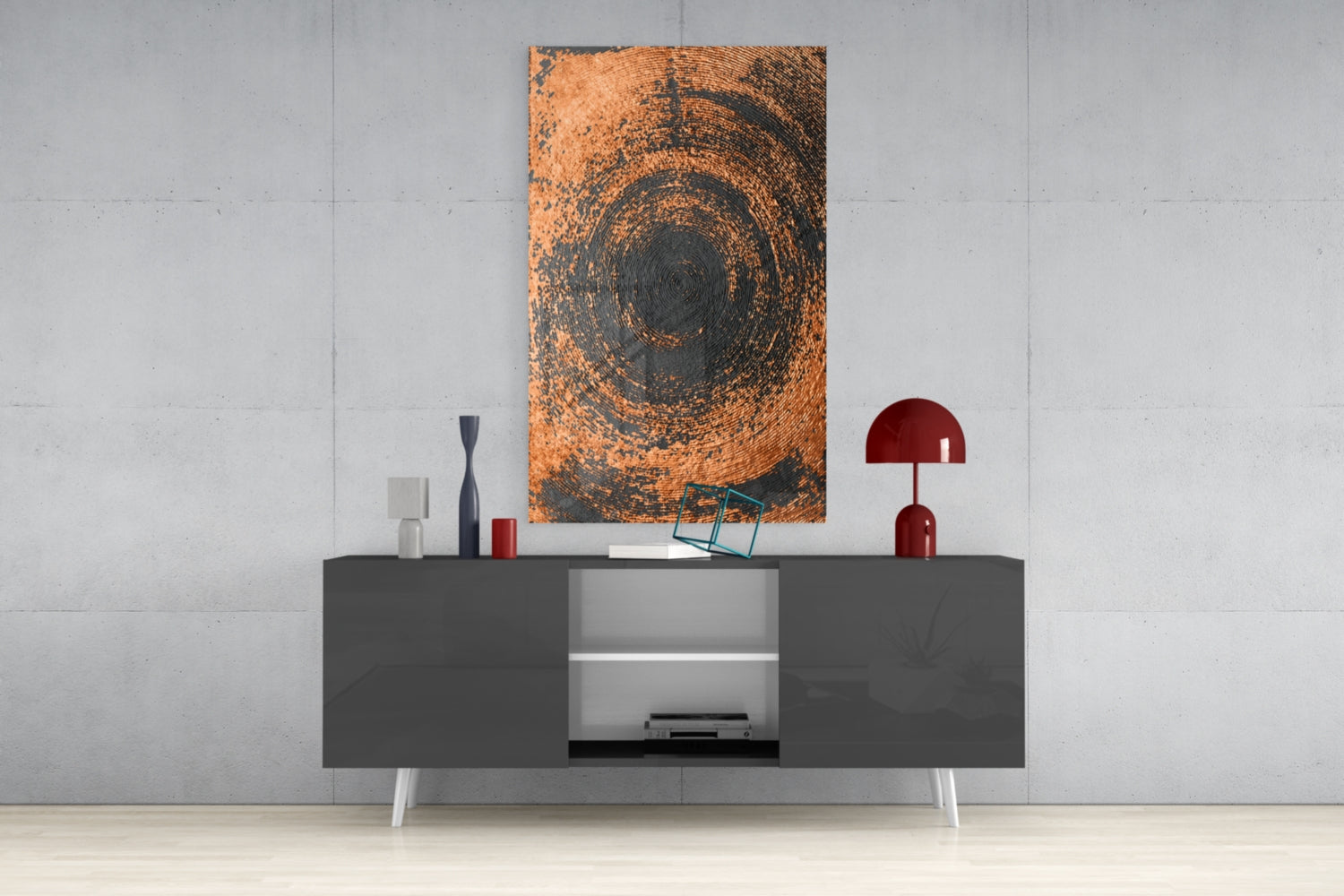 Copper Spiral Swirl Glass Wall Art