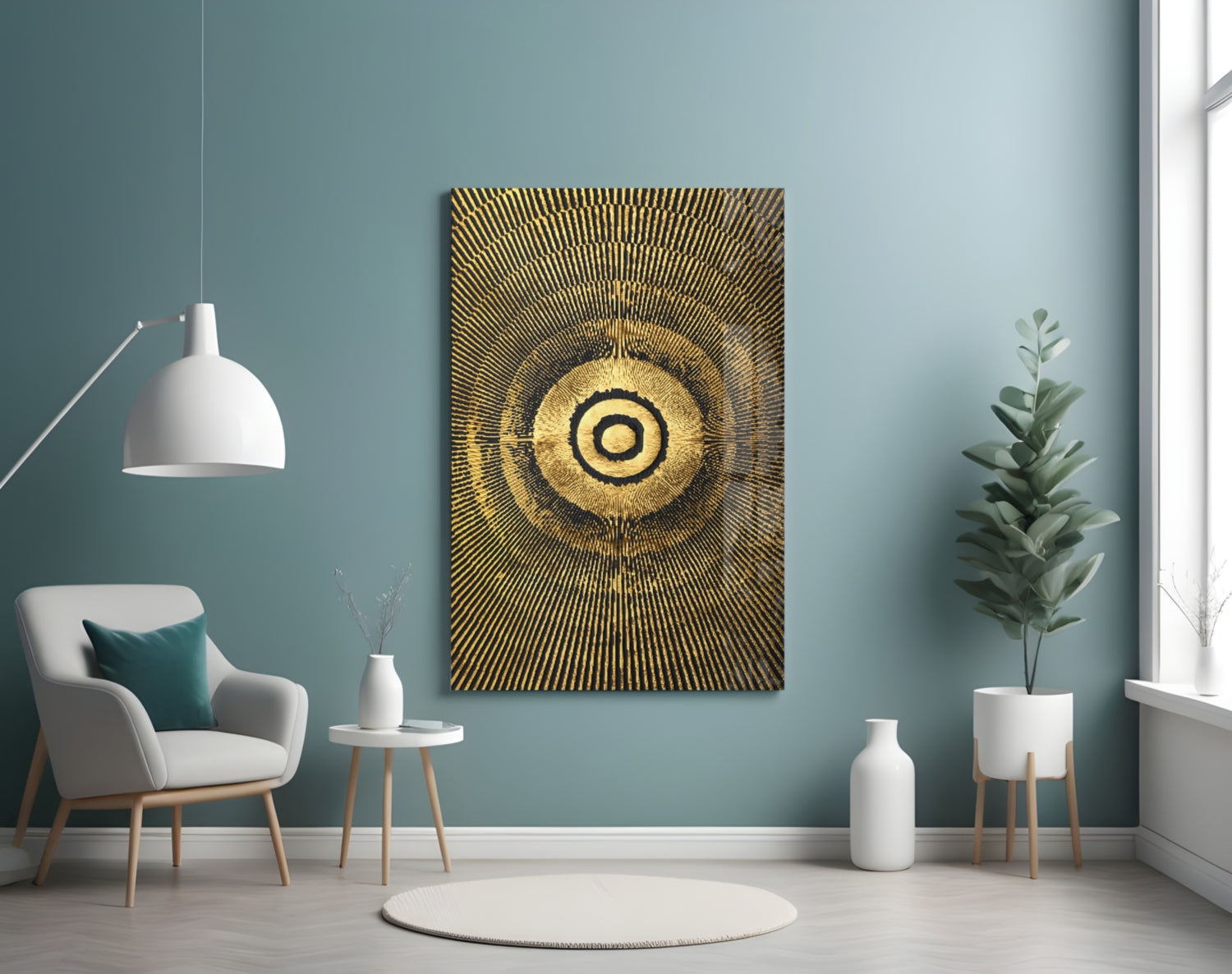Black Gold Radiant Circle Glass Wall Art