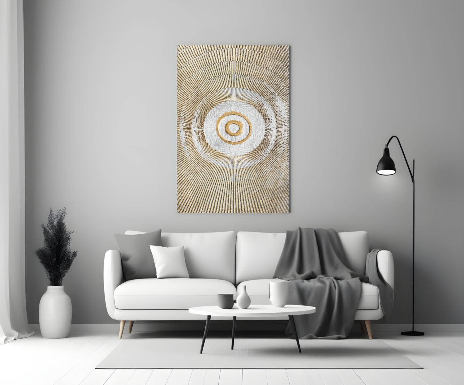 Golden Sunburst Rings Glass Wall Art