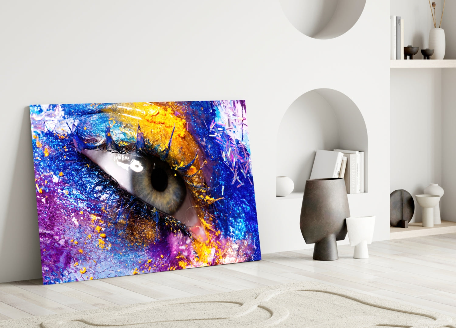 Blue Gold Cosmic Glitter Eye Glass Wall Art