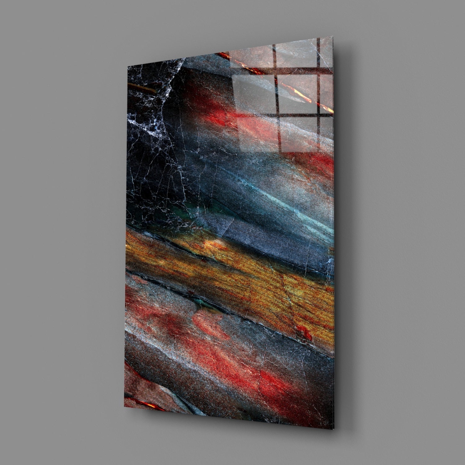 Fiery Mineral Streak Marble Glass Wall Art
