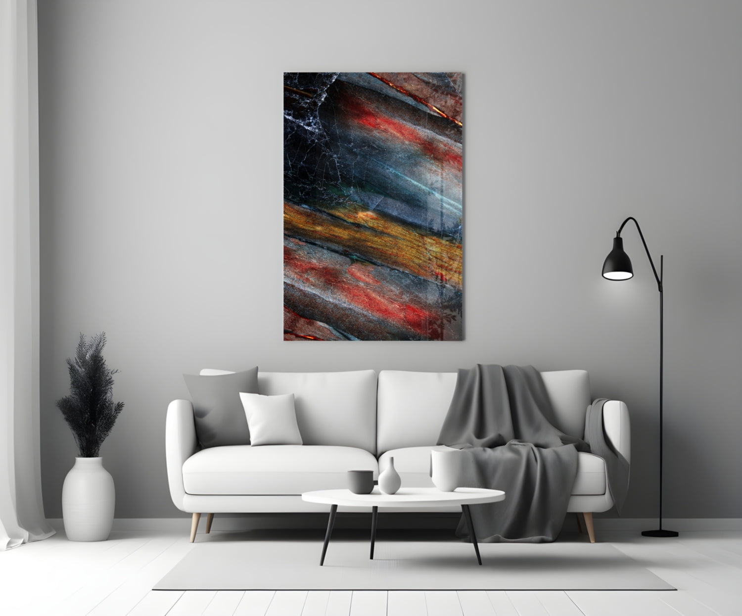 Fiery Mineral Streak Marble Glass Wall Art