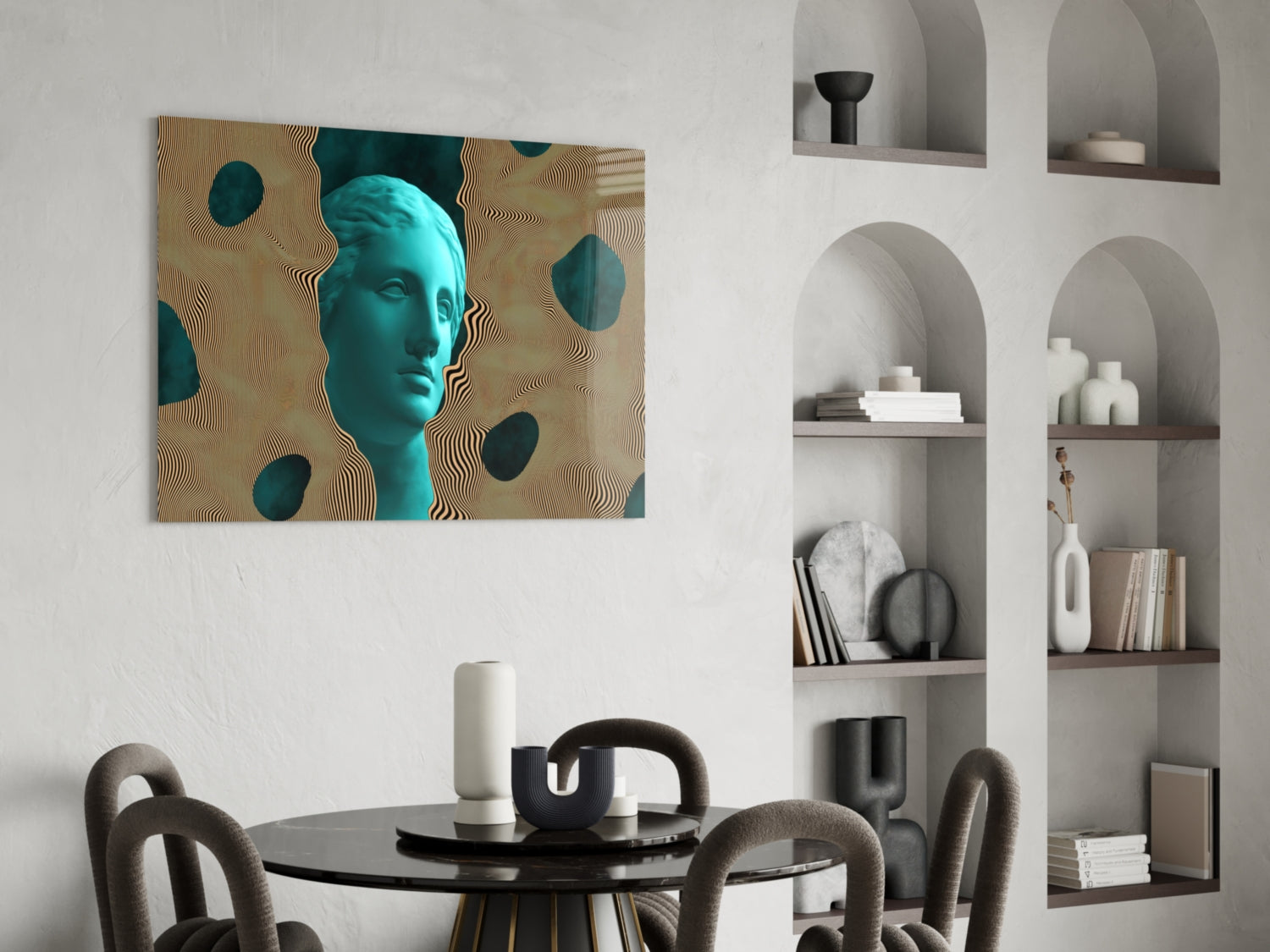 Teal Face Tan Waves Glass Wall Art