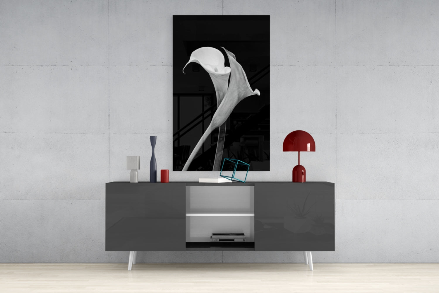 Monochrome Calla Lily Glass Wall Art