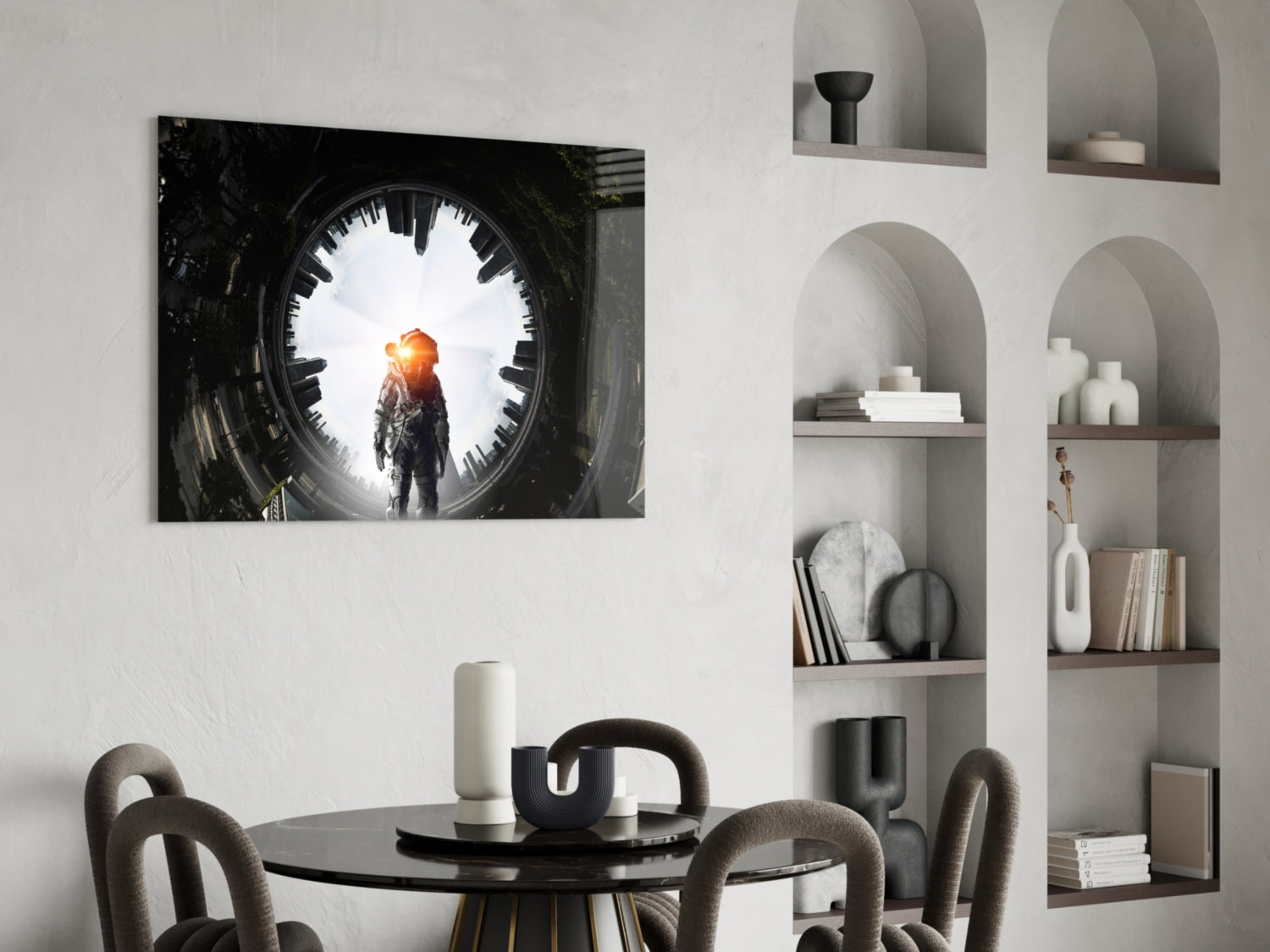 Glowing Portal Tunnel Astronaut Glass Wall Art