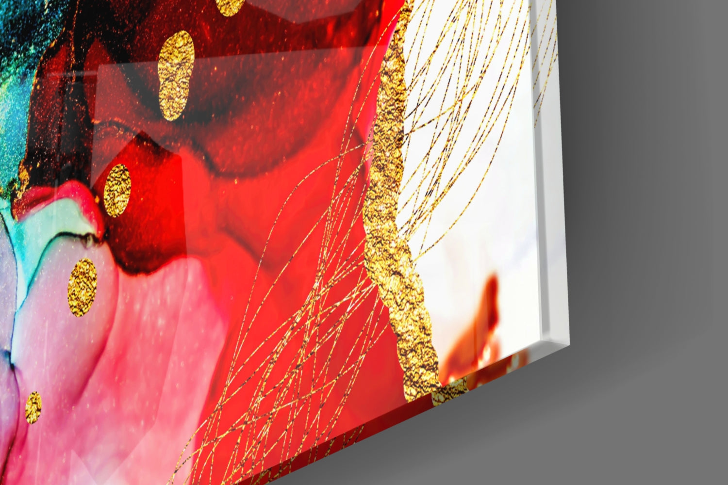 Gold Vein Crimson Ink Glass Wall Art