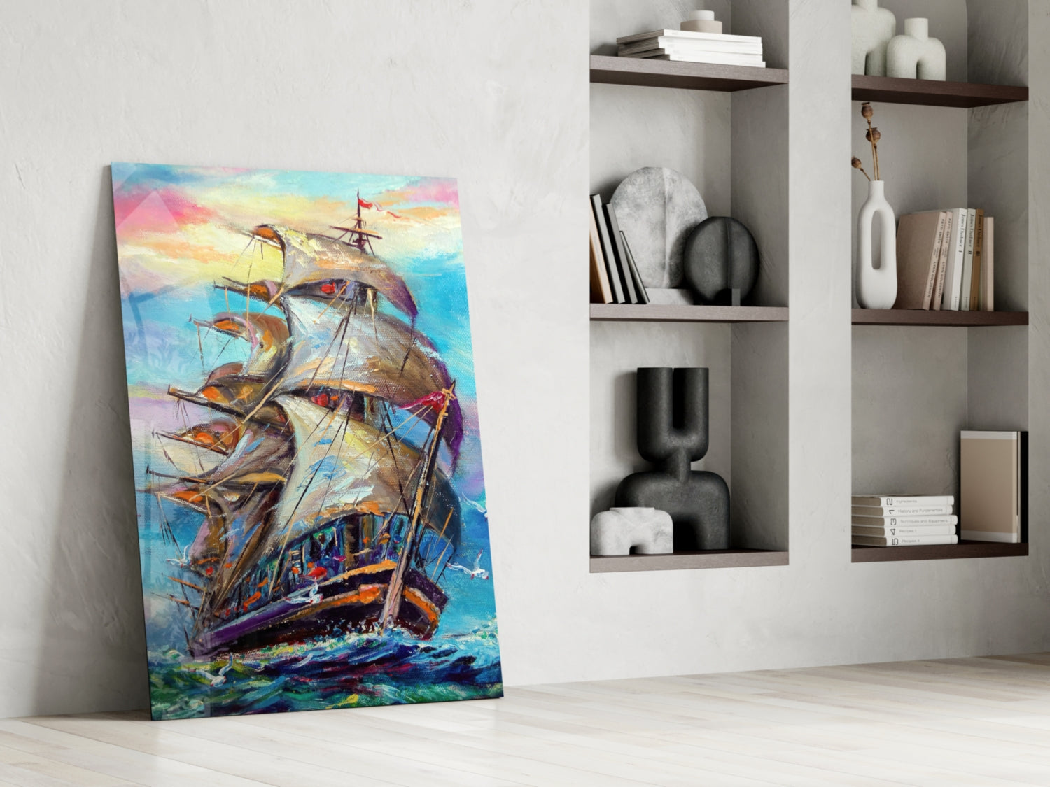 Tall Ship Under Pastel Sky Painting Glass Wall Art