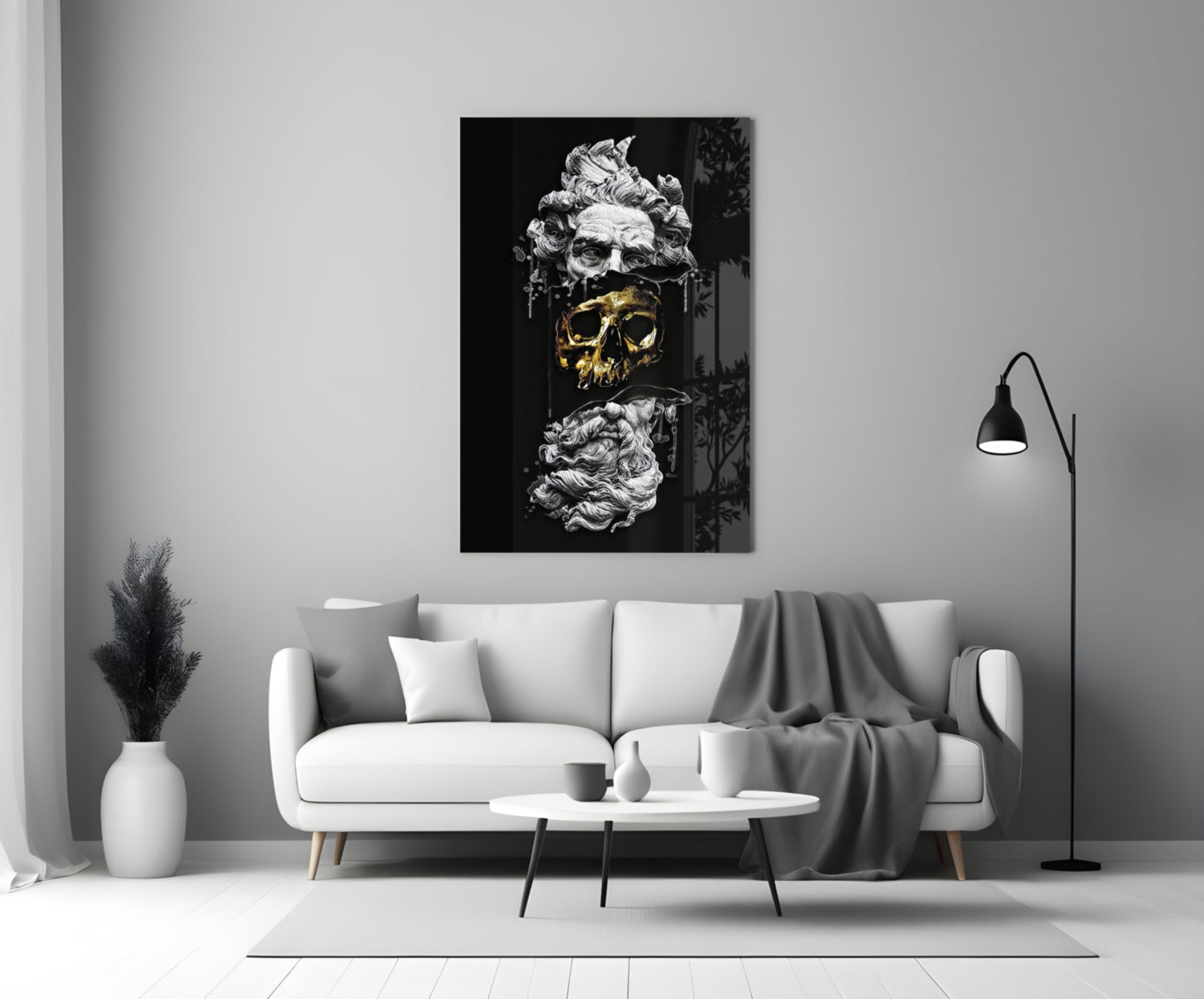 Marble Bust With Gold Skull Glass Wall Art