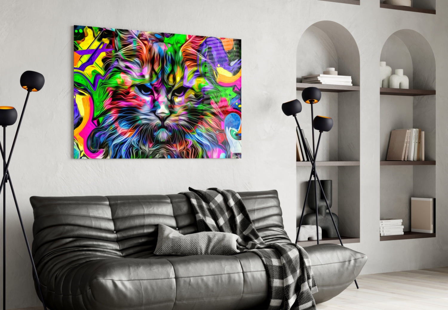 Psychedelic Pop Art Cat Glass Wall Art
