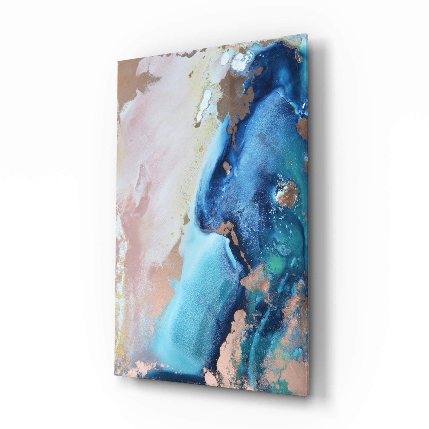 Blue Copper Ink Marble Flow Glass Wall Art